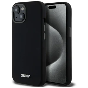 DKNY Liquid Silicone Small Metal Logo MagSafe Case for iPhone 14/15/13 - Blackeng
