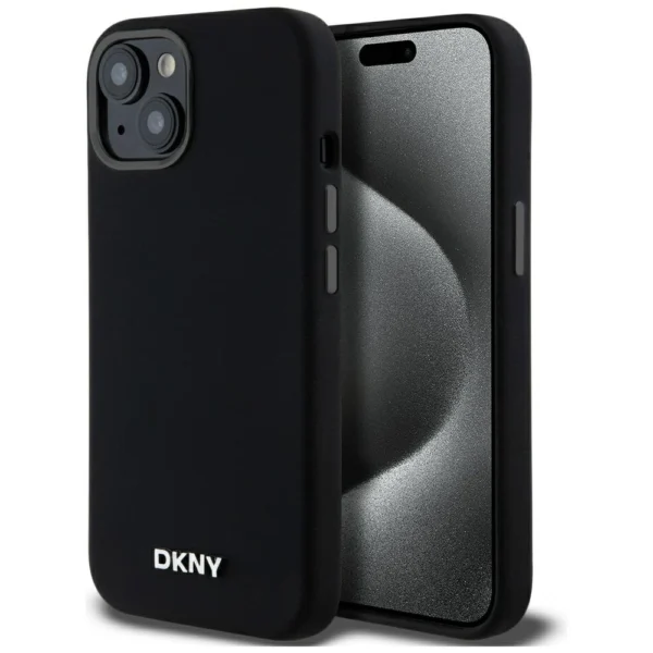 DKNY Liquid Silicone Small Metal Logo MagSafe Case for iPhone 14/15/13 - Blackeng