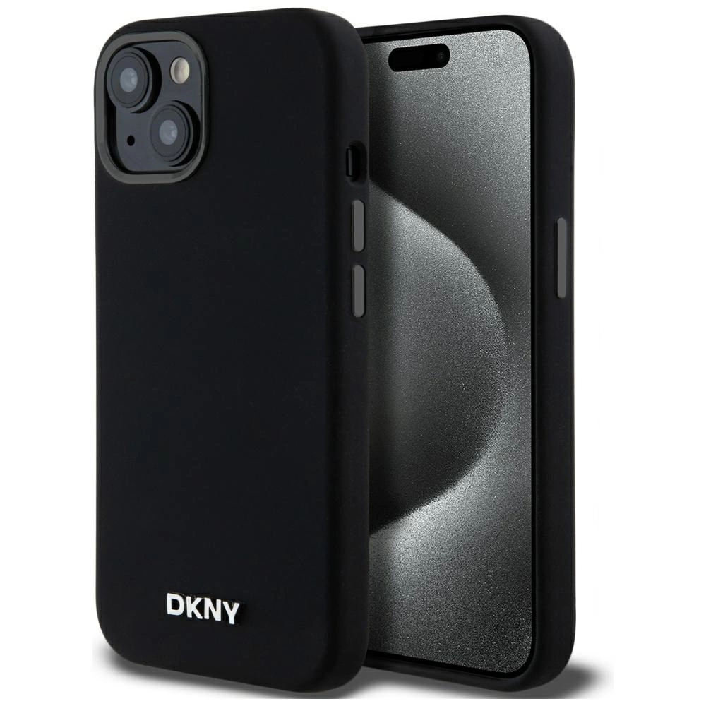 DKNY Liquid Silicone Small Metal Logo MagSafe Case for iPhone 14/15/13 - Blackeng