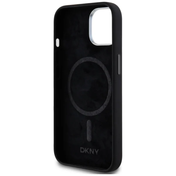 DKNY Liquid Silicone Small Metal Logo MagSafe Case for iPhone 14/15/13 - Blackeng