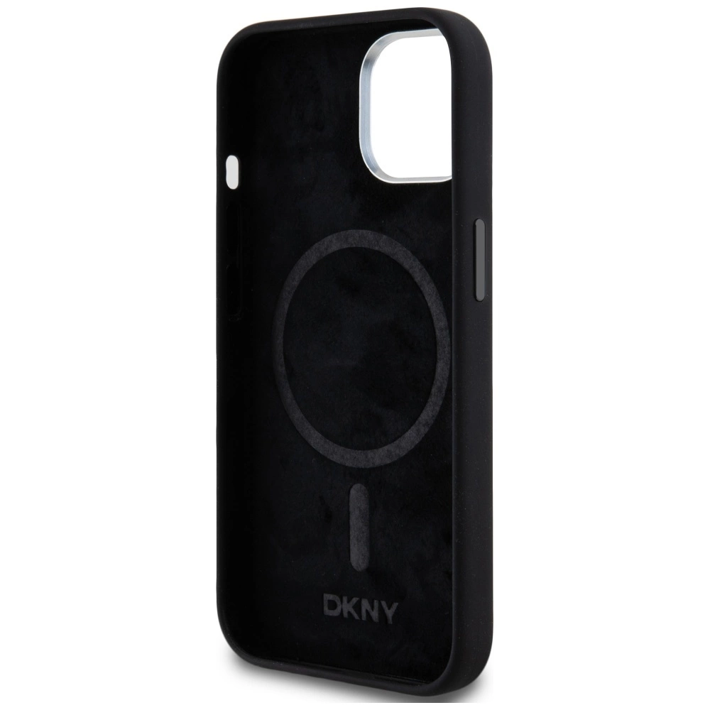 DKNY Liquid Silicone Small Metal Logo MagSafe Case for iPhone 14/15/13 - Blackeng