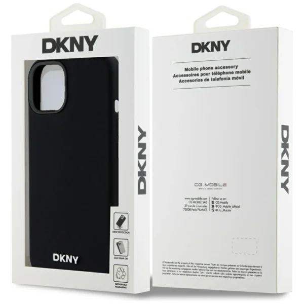 DKNY Liquid Silicone Small Metal Logo MagSafe Case for iPhone 14/15/13 - Blackeng