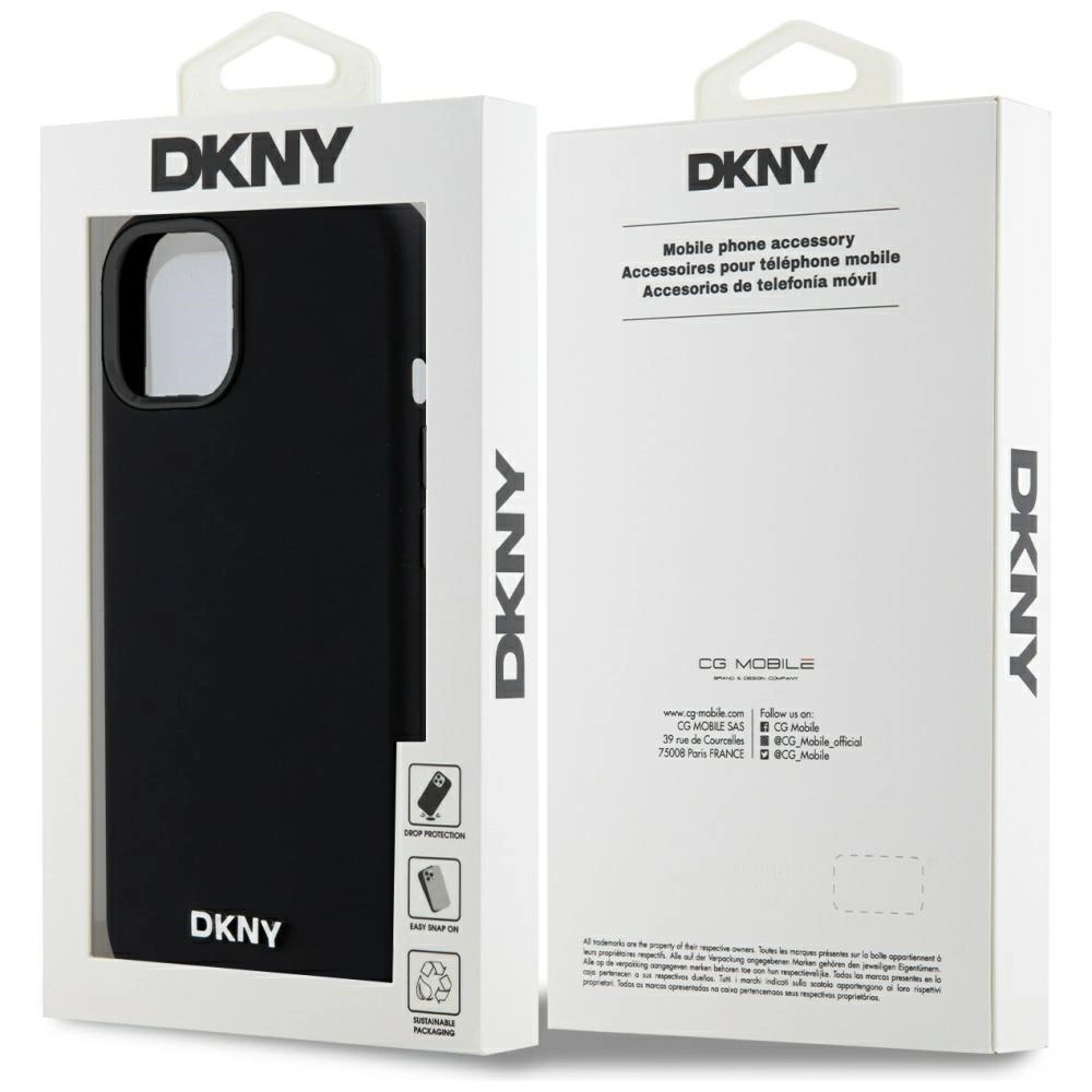 DKNY Liquid Silicone Small Metal Logo MagSafe Case for iPhone 14/15/13 - Blackeng