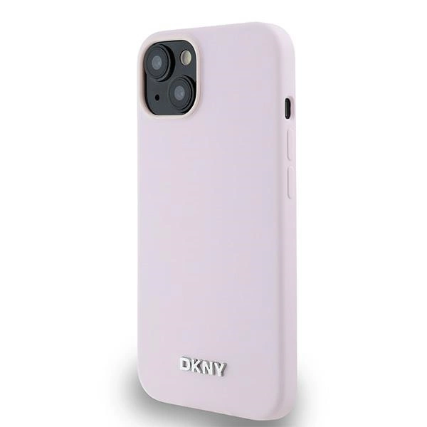 DKNY Liquid Silicone Small Metal Logo MagSafe Case for iPhone 14/15/13 - Pinkeng