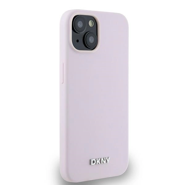 DKNY Liquid Silicone Small Metal Logo MagSafe Case for iPhone 14/15/13 - Pinkeng