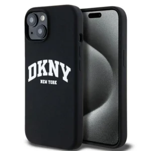 DKNY Liquid Silicone White Printed Logo MagSafe Case for iPhone 14 / 15 / 13 - Blackeng