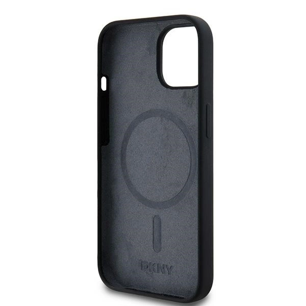 DKNY Liquid Silicone White Printed Logo MagSafe Case for iPhone 14 / 15 / 13 - Blackeng
