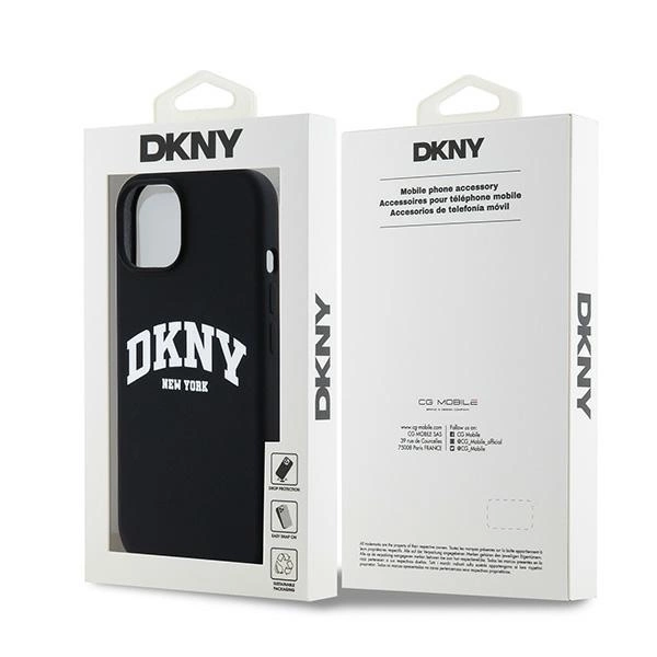DKNY Liquid Silicone White Printed Logo MagSafe Case for iPhone 14 / 15 / 13 - Blackeng