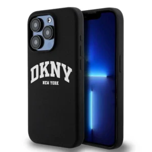 DKNY Liquid Silicone White Printed Logo MagSafe iPhone 15 Pro Case - Blackeng