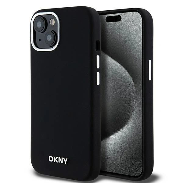 DKNY Liquid Silicone Small Metal Logo MagSafe Case for iPhone 15 Plus / 14 Plus - Blackeng