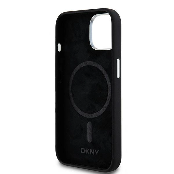 DKNY Liquid Silicone Small Metal Logo MagSafe Case for iPhone 15 Plus / 14 Plus - Blackeng