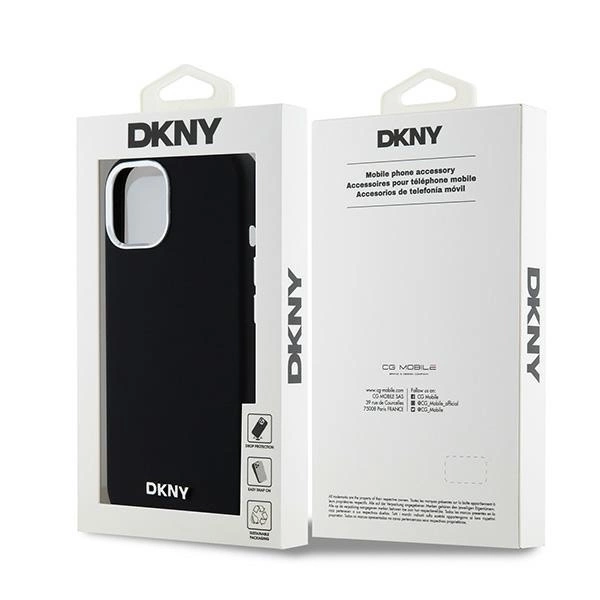DKNY Liquid Silicone Small Metal Logo MagSafe Case for iPhone 15 Plus / 14 Plus - Blackeng