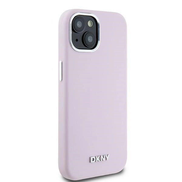 DKNY Liquid Silicone Small Metal Logo MagSafe Case for iPhone 15 Plus / 14 Plus - Pinkeng