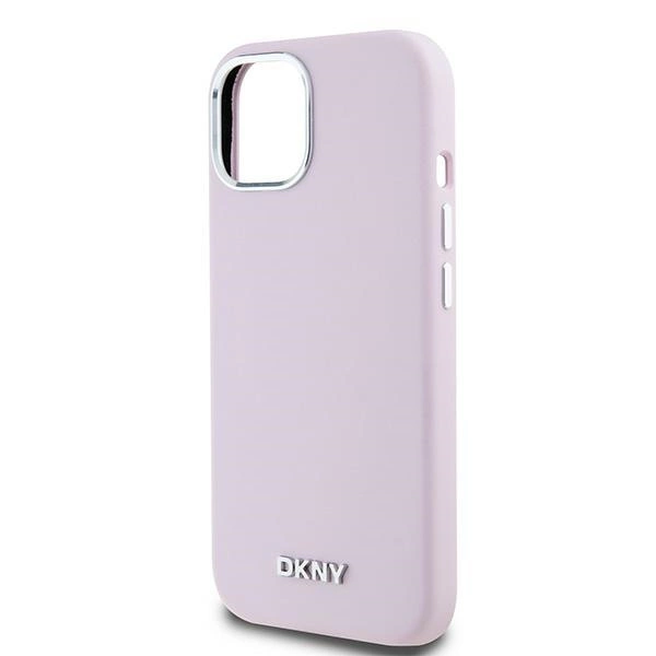 DKNY Liquid Silicone Small Metal Logo MagSafe Case for iPhone 15 Plus / 14 Plus - Pinkeng