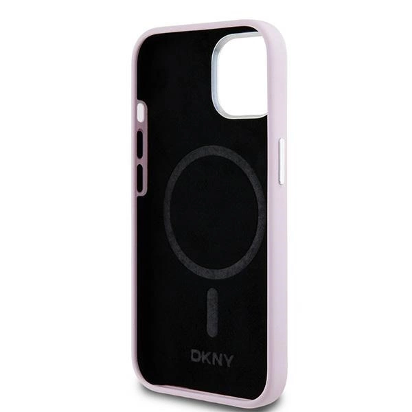 DKNY Liquid Silicone Small Metal Logo MagSafe Case for iPhone 15 Plus / 14 Plus - Pinkeng