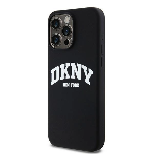 DKNY Liquid Silicone White Printed Logo MagSafe case for iPhone 15 Pro Max - blackeng