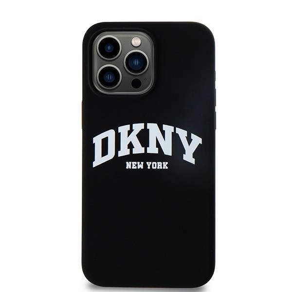 DKNY Liquid Silicone White Printed Logo MagSafe case for iPhone 15 Pro Max - blackeng