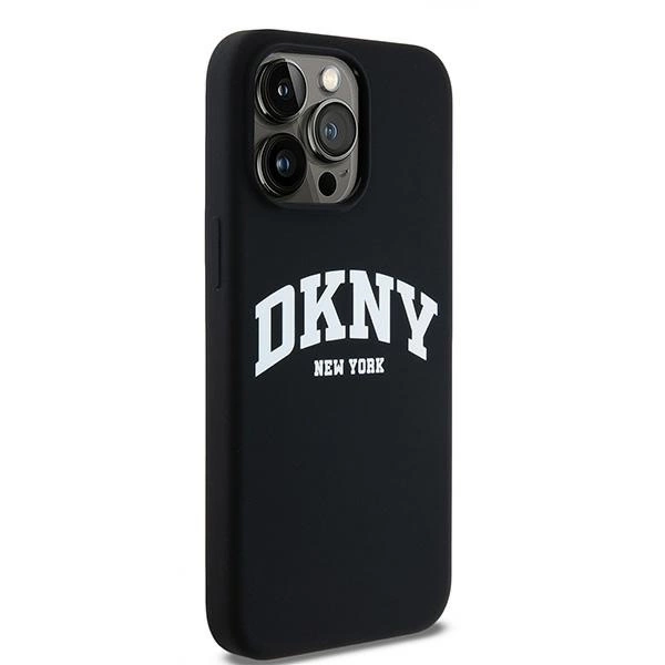 DKNY Liquid Silicone White Printed Logo MagSafe case for iPhone 15 Pro Max - blackeng