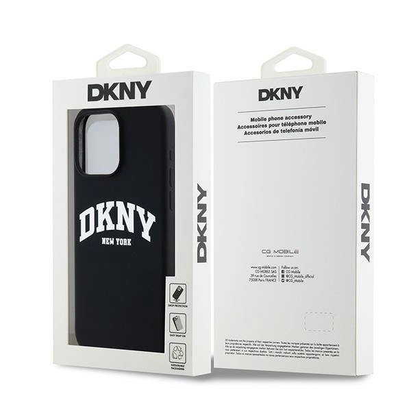 DKNY Liquid Silicone White Printed Logo MagSafe case for iPhone 15 Pro Max - blackeng