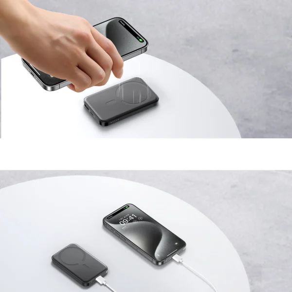 Powerbank Joyroom JR-W020 Mini 5000mAh USB-A USB-C inductive 20W - black + USB-C / USB-C cableeng