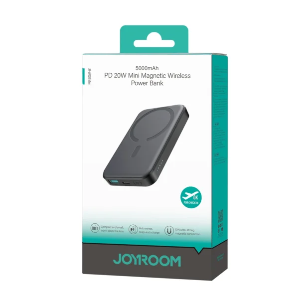 Powerbank Joyroom JR-W020 Mini 5000mAh USB-A USB-C inductive 20W - black + USB-C / USB-C cableeng