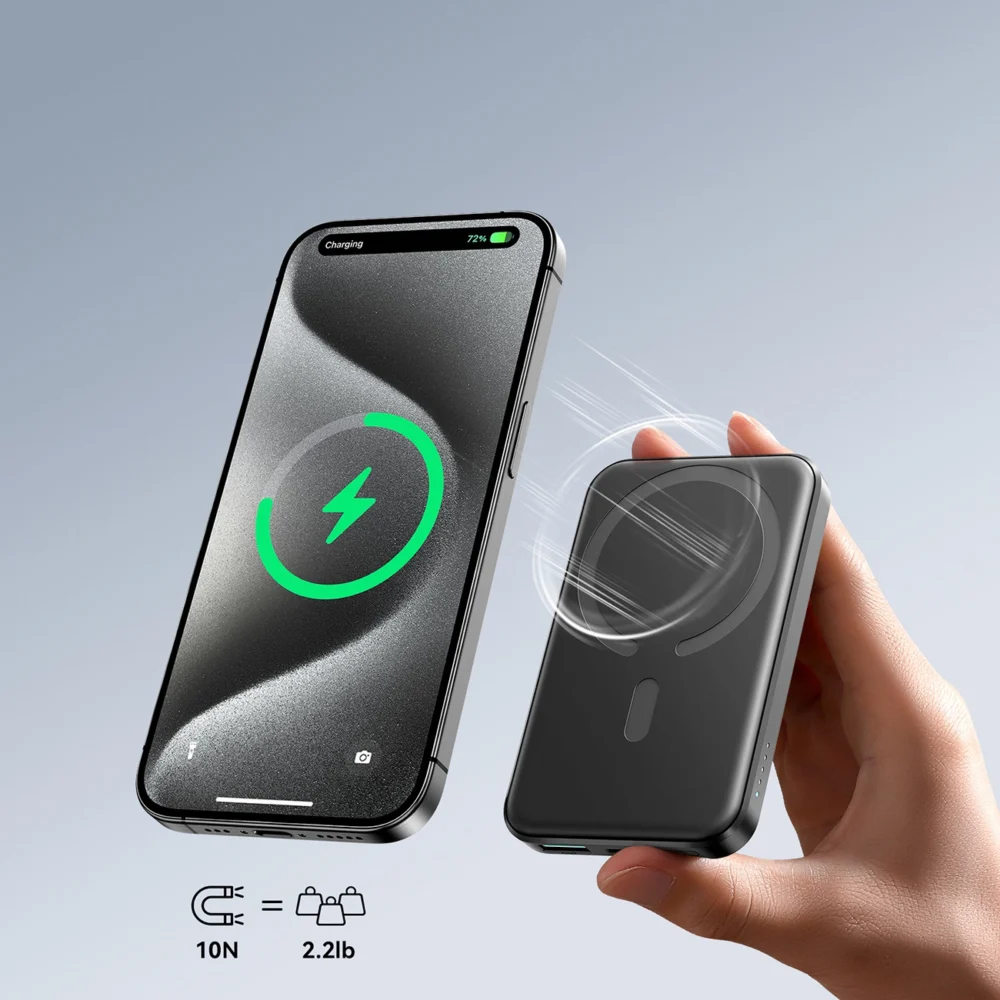 Powerbank Joyroom JR-W020 Mini 5000mAh USB-A USB-C inductive 20W - black + USB-C / USB-C cableeng