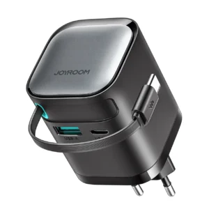 Joyroom JR-TCL02 65W USB-A USB-C GaN charger with built-in USB-C cable - blackeng