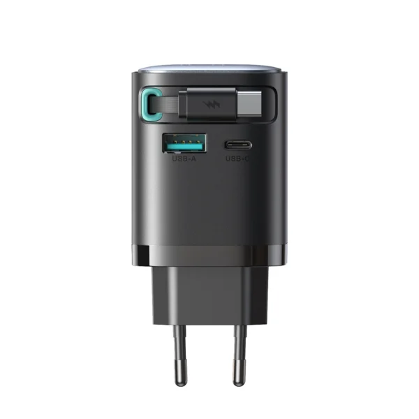 Joyroom JR-TCL02 65W USB-A USB-C GaN charger with built-in USB-C cable - blackeng