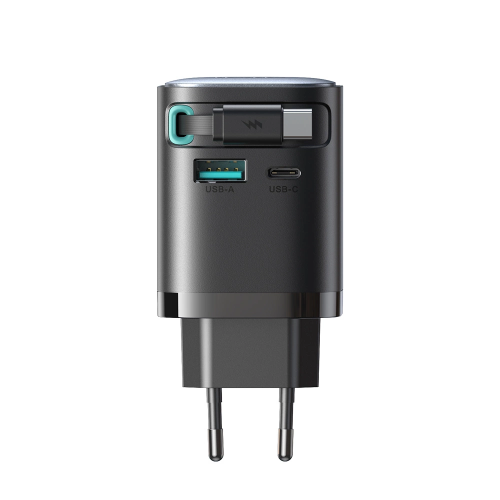 Joyroom JR-TCL02 65W USB-A USB-C GaN charger with built-in USB-C cable - blackeng