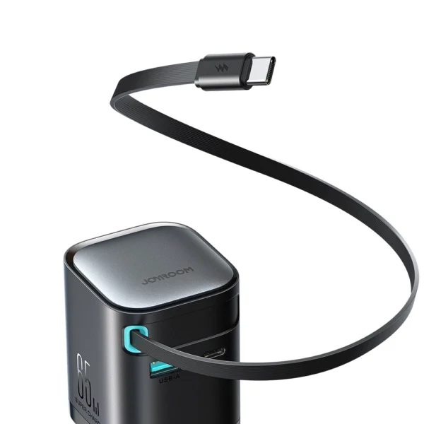 Joyroom JR-TCL02 65W USB-A USB-C GaN charger with built-in USB-C cable - blackeng