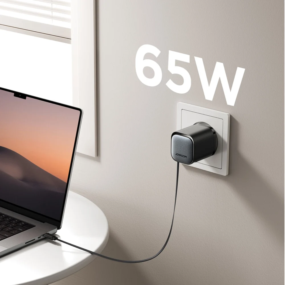 Joyroom JR-TCL02 65W USB-A USB-C GaN charger with built-in USB-C cable - blackeng
