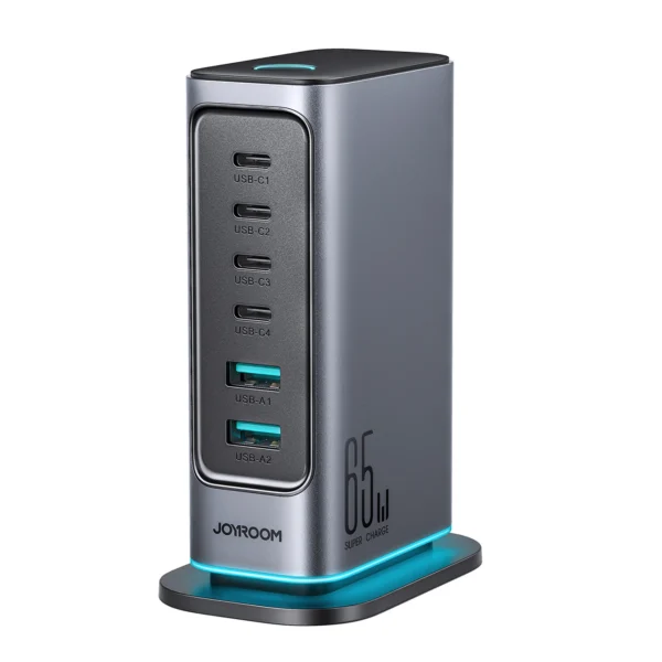 Joyroom JR-TCM02 multi-port GaN charger 65W EU 4x USB-C 2x USB-A - dark grayeng