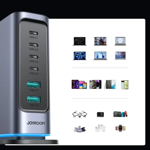 Joyroom JR-TCM02 multi-port GaN charger 65W EU 4x USB-C 2x USB-A - dark grayeng