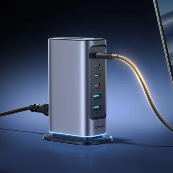 Joyroom JR-TCM02 multi-port GaN charger 65W EU 4x USB-C 2x USB-A - dark grayeng