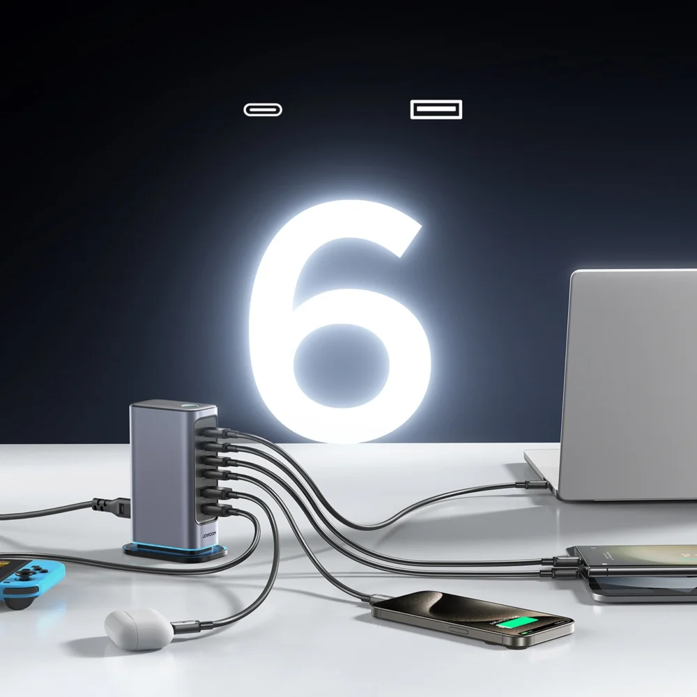 Joyroom JR-TCM02 multi-port GaN charger 65W EU 4x USB-C 2x USB-A - dark grayeng