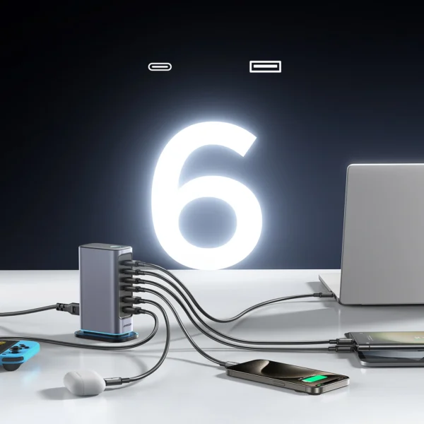Joyroom JR-TCM02 multi-port GaN charger 65W EU 4x USB-C 2x USB-A - dark grayeng