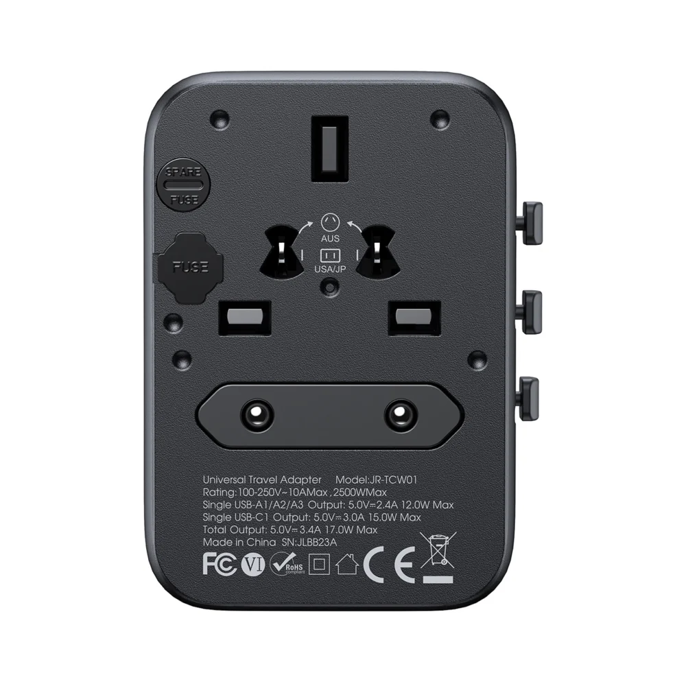 Joyroom JR-TCW01 Travel Adapter Universal 17W EU / US / UK / JP / AU / CN - Blackeng