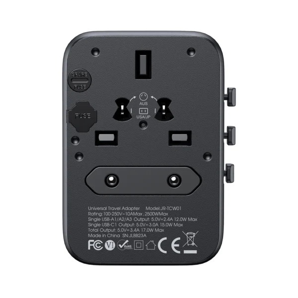 Joyroom JR-TCW01 Travel Adapter Universal 17W EU / US / UK / JP / AU / CN - Blackeng