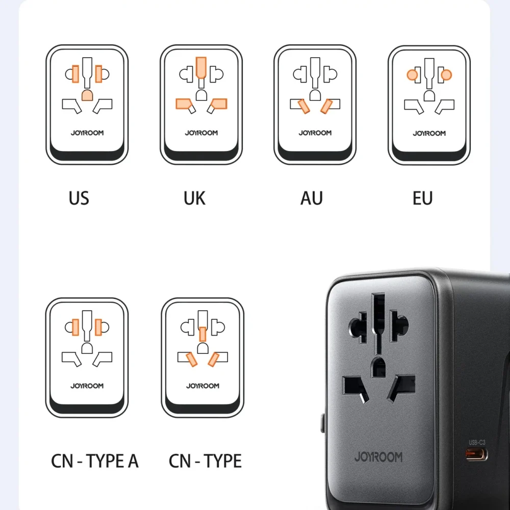 Joyroom JR-TCW02 65W Travel Adapter Universal EU / US / JP / AU / UK / CN - Blackeng