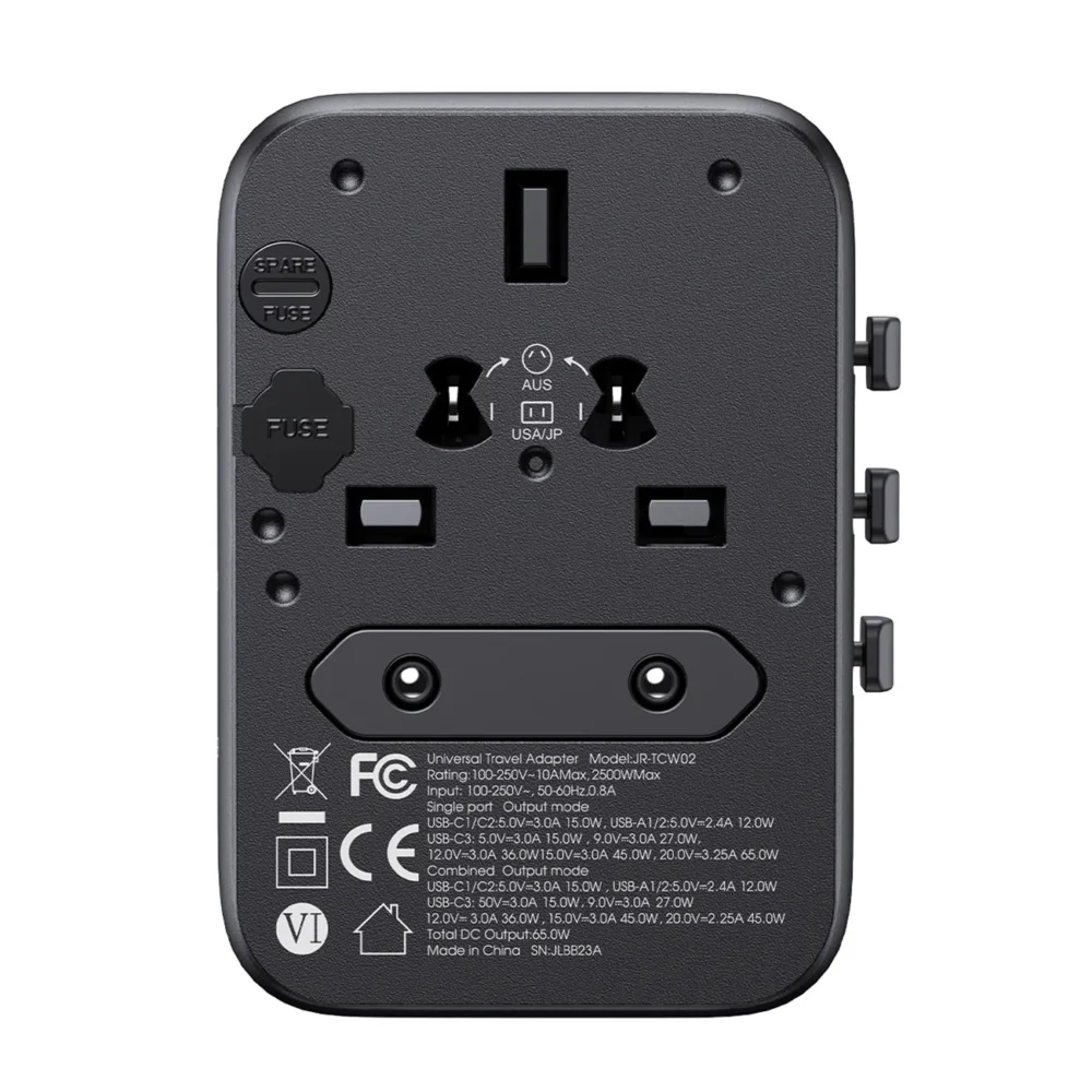 Joyroom JR-TCW02 65W Travel Adapter Universal EU / US / JP / AU / UK / CN - Blackeng