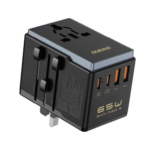 Dudao A65Pro 65W EU / US / JP / AUS / UK travel adapter 2x USB-C 2x USB-A - blackeng