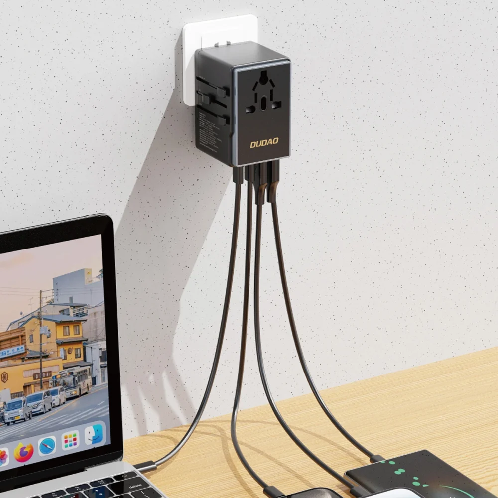 Dudao A65Pro 65W EU / US / JP / AUS / UK travel adapter 2x USB-C 2x USB-A - blackeng