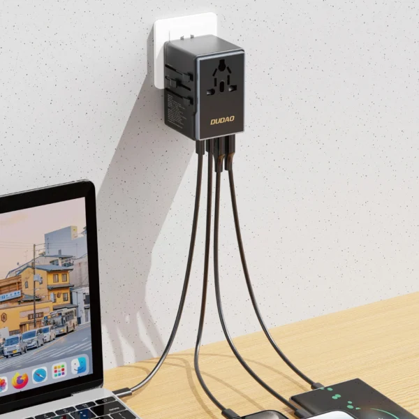 Dudao A65Pro 65W EU / US / JP / AUS / UK travel adapter 2x USB-C 2x USB-A - blackeng