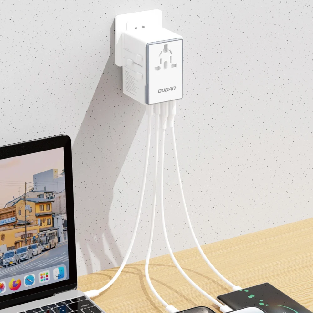 Dudao A65Pro 65W EU / US / JP / AUS / UK travel adapter 2x USB-C 2x USB-A - whiteeng