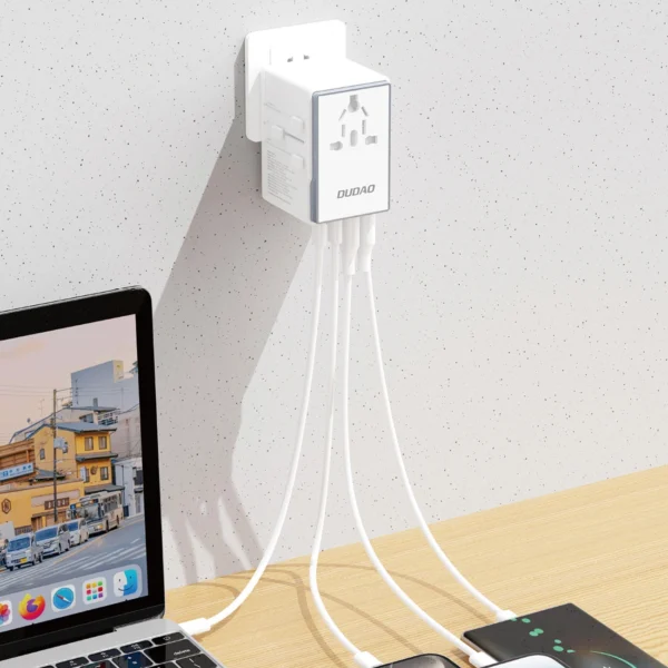 Dudao A65Pro 65W EU / US / JP / AUS / UK travel adapter 2x USB-C 2x USB-A - whiteeng