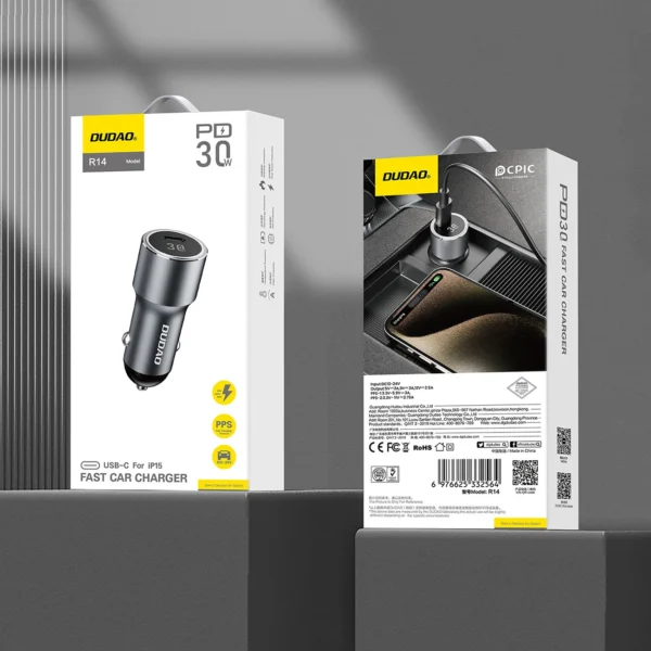 Dudao R14 USB-C 30W PD car charger - silvereng
