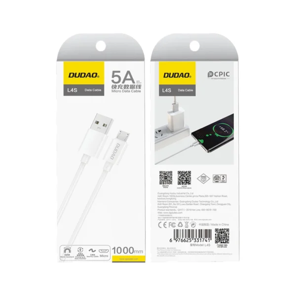 Dudao L4SM USB-A / micro USB cable 2A 1m - whiteeng