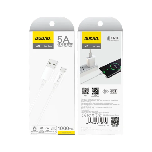 Dudao L4ST USB-A / USB-C cable 2A 1m - whiteeng