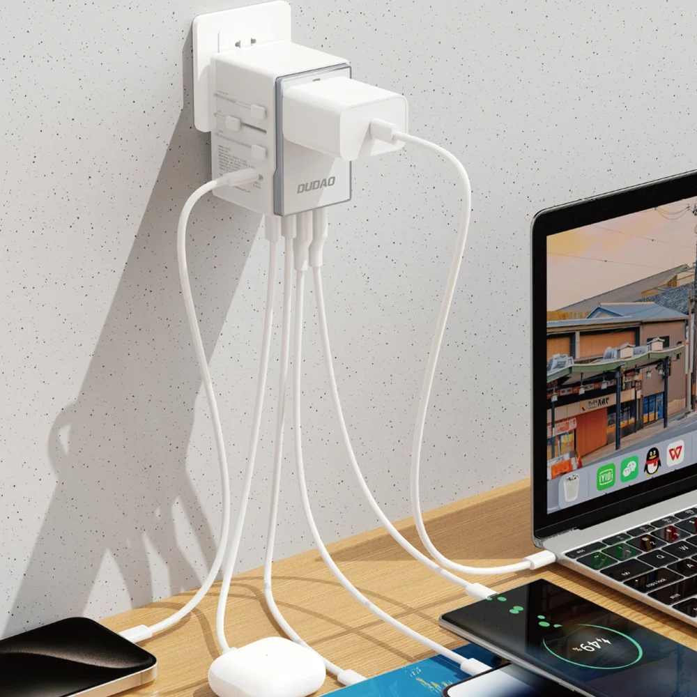 Dudao A35Pro 35W EU / UK / AUS / US / JP travel adapter 3x USB-C 2x USB-A - whiteeng