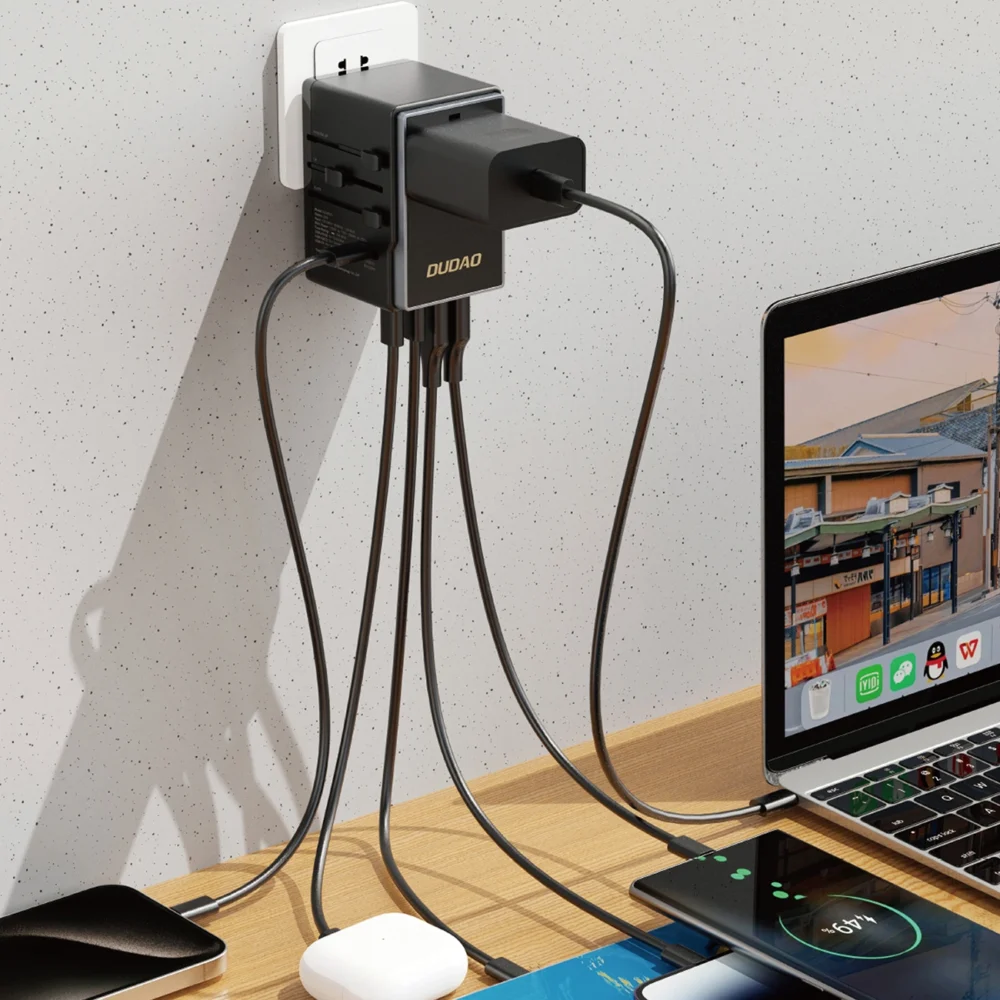 Dudao A35Pro 35W EU / UK / AUS / US / JP travel adapter 3x USB-C 2x USB-A - blackeng
